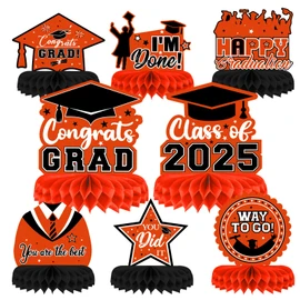 8 Pieces Class of 2025 Graduation Table Decorations - 2025 Congrats Grad Honeycomb Centerpieces, Graduation Table Toppers Decor for 2025 Graduation Party Decorations Favor Supplies, Orange