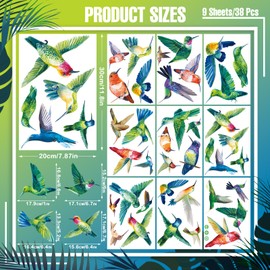 Hummingbird Window Clings for Glass, 38 Pcs Anti Collision Window Clings for Birds Vinyl Decals to Prevent Bird Strikes on Windows Glass Hummingbird Stickers