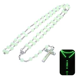 FORUBUS Glow in the Dark Rosary Necklace, Glow in the Dark Catholic Cross Beads for Women and Men, Faith Rosary Jewelry-long
