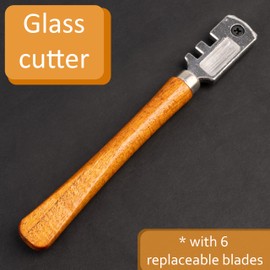 AERZETIX - C77184 - Traditional Glass Cutter 135 mm with 6 Wheels with Wooden Handle