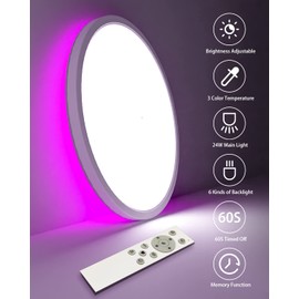 zemty LED Ceiling Light, Dimmable, 24 W, 3200 lm, RGB Colour Changing, IP54 Waterproof, Bathroom Lamp, 3000 K - 6500 K, Round, Flat Bathroom Ceiling Lamp, for Children's Room, Bedroom