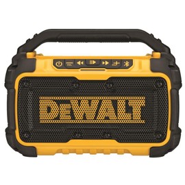 DEWALT 20V MAX Bluetooth Speaker, 100 ft Range, Durable for Jobsites, Phone Holder Included, Lasts 8-10 Hours with Single Charge (DCR010)