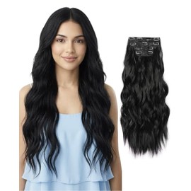GAIBMAX - Extensiones de Cabello Sintético Ondulado con Clips, Fibra Resistente al Calor de Aspecto Natural, Cortinas de Cabello Removibles para Volum