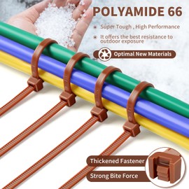 200pcs Brown Zip Ties, 12+10+8+4 Inch Heavy Duty Cable Ties with 55-22lb Strength, PA66 Self-Locking Nylon Wire Ties for Christmas Farming Fence Garden Trellis, UV Resistant