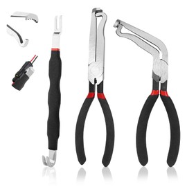 BOXOB 3pcs Electrical Disconnect Pliers, 3 Styles Curved and Straight Automotive Electrical Hose Disconnect Pliers with Connector Separator Fuel Line Tool for Push Tab Style Plugs