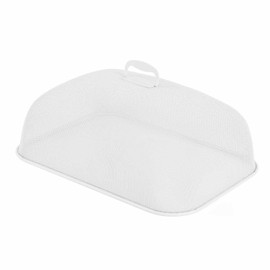 Food Cover Dense Mesh Design 180 Degree Rotatable Simple Iron Food Screen with Handle for Home Dining Room White Rectangle Large