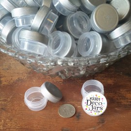 DecoJars 50 Plastic 1/4oz JARS Mini Container 1tsp posh #3301 SILVER Cap Lid DecoJars USA