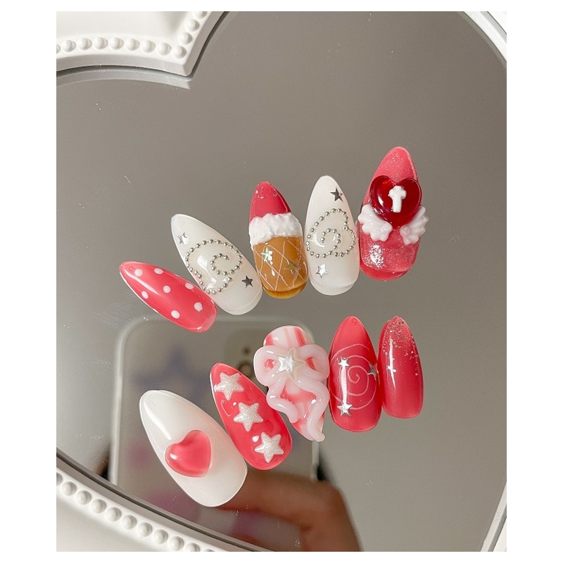 Strawberry Parfait Handmade Nail Tips - Ballerina / 딸기 파르페