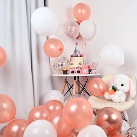 Partyda Balloons, Balloons, Pack of 60, White, Rose Gold Balloons, Latex Balloons, Luxury Set, Birthday Decoration, Latex Balloons, Confetti Balloons, Metallic Balloons, Birthday Parties, Festivals,
