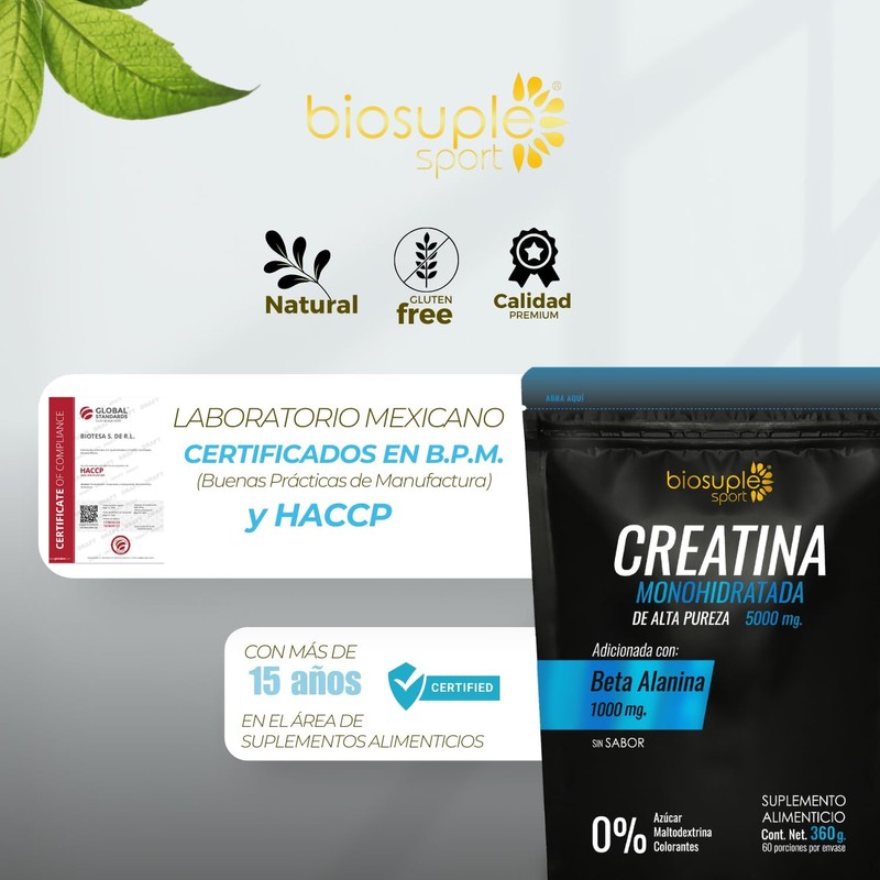 BIOSUPLE Creatina + Beta Alanina 100% puras, sin ingredientes de