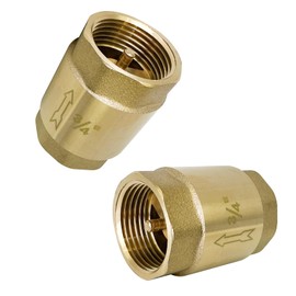 Pack of 2 3/4 Inch Brass Check Valve, 3/4 Inch DN20 Backflow Preventer, Temperature Range -20 °C to +100 °C, Maximum Operating Pressure 25 Bar, Includes PTFE Sealing Tape