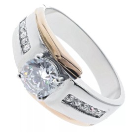 Alamode 2 carat Cz 18k Rose Gold overlay Stainless Steel Mens Ring Size 8 TK2218 T57