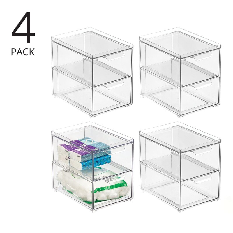 mDesign Stackable Storage Containers Box with 2 Pull-Out Drawers -