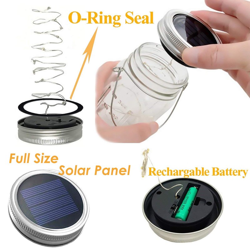 Mason Jar Solar Lantern Lights, 8 Pack 30 LED Bulbs