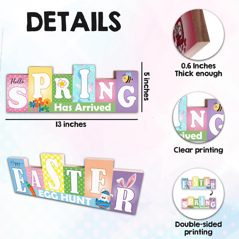 Happy Easter & Hello Spring Wood Decorations Sign -13" Rabbits
