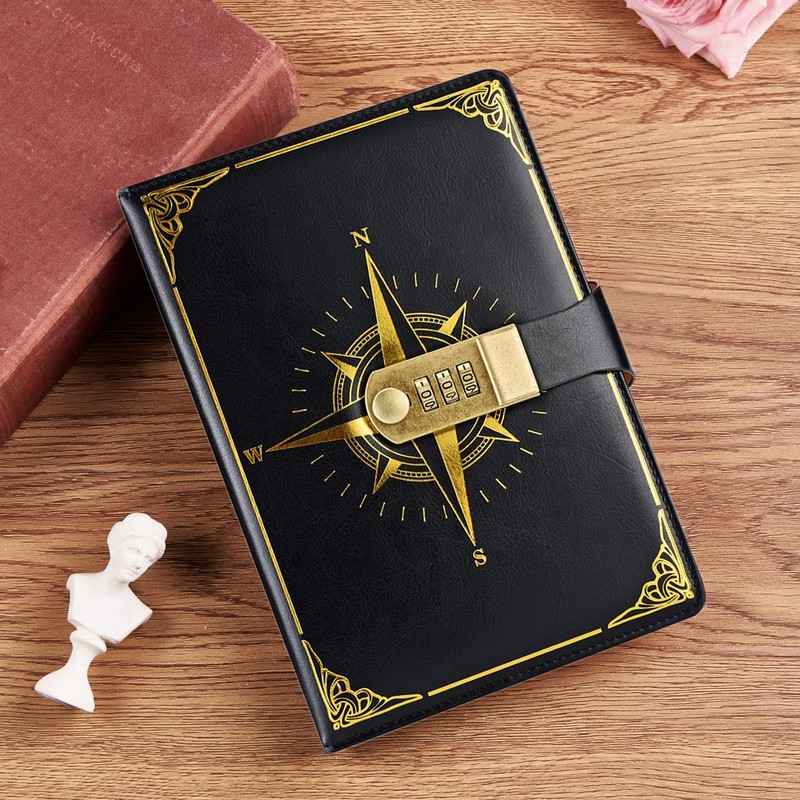 NectaRoy Travel Journal Notebook with Lock Diary with Code (Compass