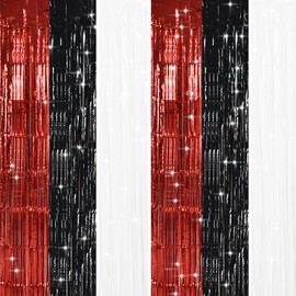TONIFUL Black Red White Door Streamers,Black Red and White Photo Booth Backdrop Metallic Streamers Foil Fringe Curtain for Birthday,New Year,Graduation,Grad,Baby Shower Party Streamers Decoration