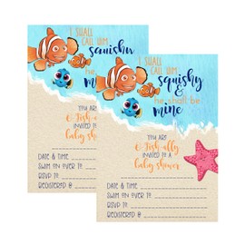 Call Him Squishy and He Shall Be Mine - Ocean Nemo Fish Themed Baby Shower Party Invitation Set - Ideal for Girl Boy Gender Neutral Fishing Beach Themes - Includes 12 Invites and Envelopes