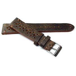 20 mm Fluco Racing Rally Vintage Cowhide Leather Watch Strap Handmade in Germany Robust Brown Tone on Tone Stitching