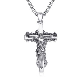 OHAYOO Kreuz Halskette Herren 925 Sterlingsilber Jesus Kruzifix Anhänger Halskette jesus kreuz kette Religiöse Schmuckge Schenke für Männer und Frauen