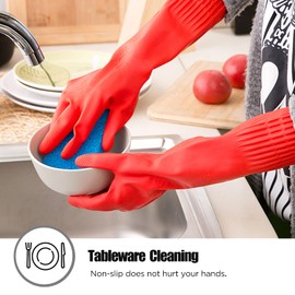 IUCGE Rubber cleaning gloves 1 Pairs for kitchen,Cotton Lining,Dishwashing gloves long with lined,Reuseable.(Small)