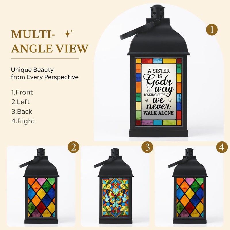 Sisters Gifts from Sister,Stained Glass Style Lantern for Sister Gifts