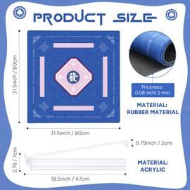 New American Mahjong Game Accessories Set, 31.5 * 31.5 Inch Non-Slip Mahjong Mat for Table and 4 All-in-One Racks with Pushers Set for Mahjong Tile Game