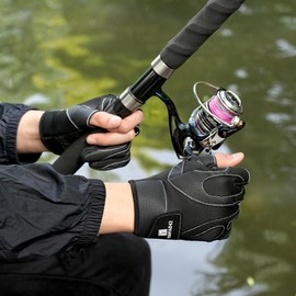 KEYDUACU Leather Fishing Gloves 3-Cut Fingers Warm for Men and Women Cold Weather Fingerless Gloves Also Good for Riding Running Hunting (XL)