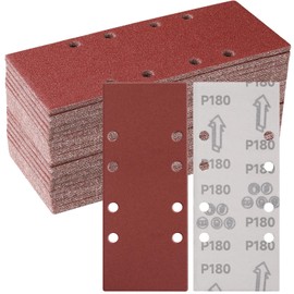 Sruhrak 93x230mm Sandpaper, 50 Pieces Sanding Sheets Stick and Peel Sanding Pads 180 Grits Sander Paper Set for Electric Sander Polishing, Rust Removal