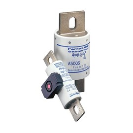 Mersen A50QS Semiconductor Protection Fuse with Bolt-in Mount, 500VAC/DC, 200kA AC/87kA DC, 400 Ampere, 1-1/2" Diameter x 4-11/32" Length