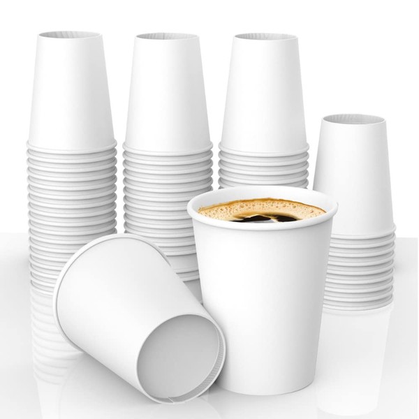 50 Pack Coffee Paper Cups 8 oz – Disposable Coffee Cups – Party Cups for Cold & Hot Cups for Tea Beverage Drinks Juice Lemonade Wine & Water Cup – Coffee To Go Cups – Compostable White Coffee Cups