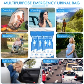 DIBBATU - Bolsa de orina, 24 bolsas desechables de 800 ml para viajes, bolsa de orina portátil de emergencia y bolsas de vómito, bolsa de urinario unisex como bolsa de inodoro adecuada para camping, atascos de tráfico, embarazadas, pacientes, niños