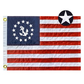 Bandera bordada de estrellas y ancla de barco de 12 x 18 pulgadas, bandera de barco estadounidense de nailon cosido a rayas de Estados Unidos Pontón barco banderas marinas con 2 ojales de latón