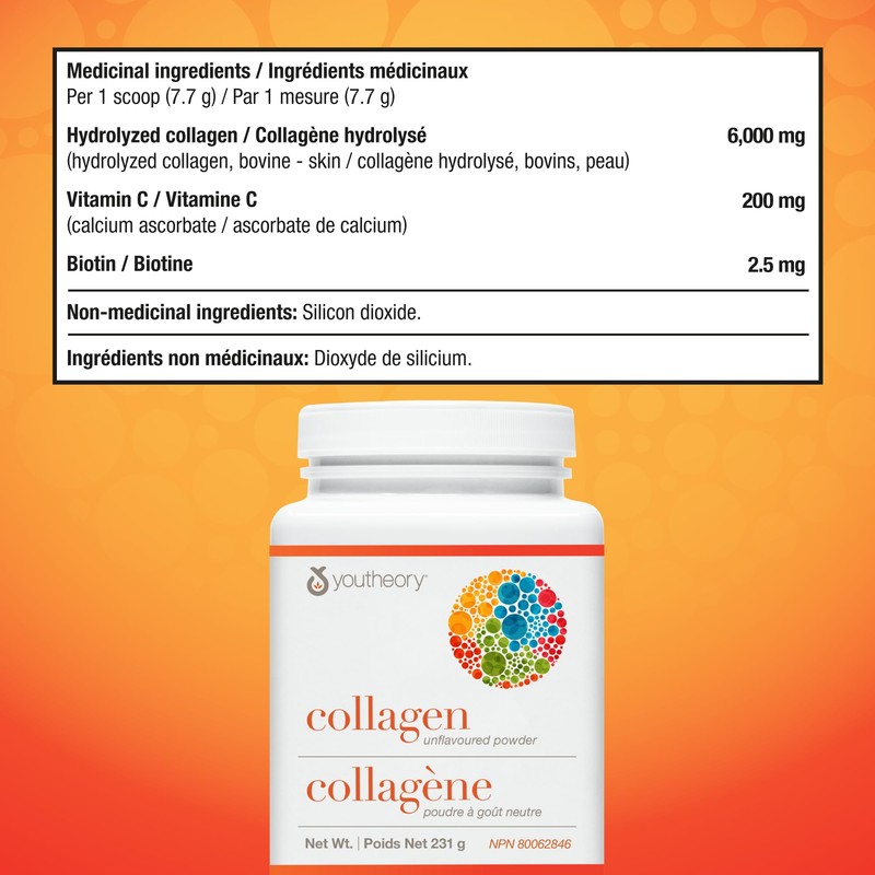 Youtheory Collagen Powder with Vitamin C and Biotin, Hydrolyzed Formula