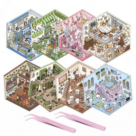 8Sets DIY 3D House Stickers - Fun Scene Stickers to Create Supermarket, Coffee Shop, Restaurant, Bookstore - Style B+C