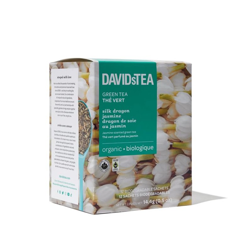 DAVIDsTEA Organic Silk Dragon Jasmine Green Tea, medium caffeine, 12