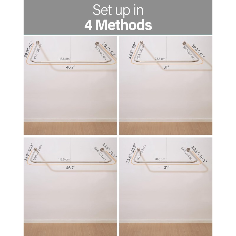 Yampos U Shaped Shower Curtain Rod Brushed Nickel, [Both Sides: