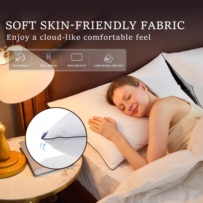 ROSE FEATHER Goose Down Feather Pillows Queen Size Set of