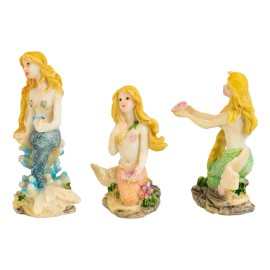 Nautical Sea Blonde Haired Mermaids with Colorful Tails Mini Figurines Set of 3