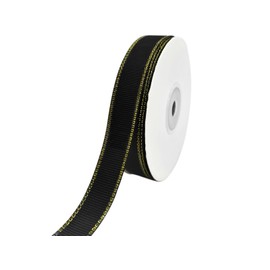 JESEP YONG 5/8 inch Black Grosgrain Ribbon with Golden Weft Edges-20 Yards Craft Gift Wrapping Ribbon Roll for Bows-Christmas Home Decor-Wedding-Party Decoration (JS267)