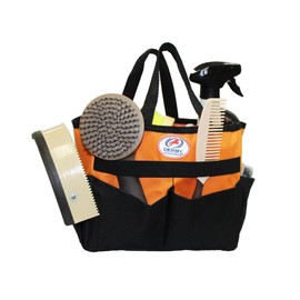 Nylon Horse/Dog Grooming Tote Caddy Bag with 6 Pockets and Elastic to Secure Items (Orange)