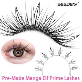 SEEDEW Pre-Made Manga Elf Prime Lashes, MJ-96PCS D Curl MIX8-15mm 0.07mm 12 Rows/Tray, Quickly Apply, Beginner Friendly, Comic Eyelash Extensions for Lash Artist Salon(Black-0.07-D-MIX8-15) MJ