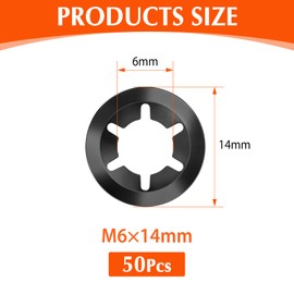 Jeboler Pack of 50 M6 Locking Washers, Clamping Washers, Inner Tooth Quick Release Clamping Ring, 65 Manganese Steel Locking Washer, Black