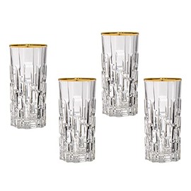 Godinger Highball Glasses Beverage Glass Cup Set, Goblets, DOFs Gold Rim Milana Set of 4