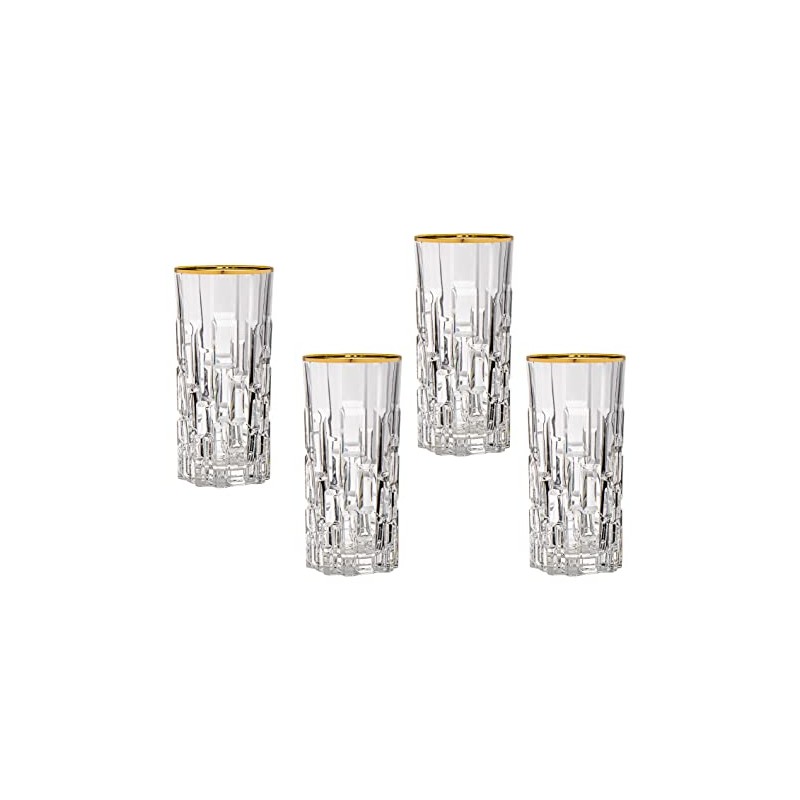Godinger Highball Glasses Beverage Glass Cup Set, Goblets, DOFs Gold
