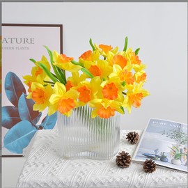 FAICOIA 6 Pcs Artificial Daffodils Flowers Spring Silk Daffodils Artificial Flowers Yellow Narcissus Flowers Fake Silk Flower Arrangement for Home Wedding Decor Indoor Outdoor