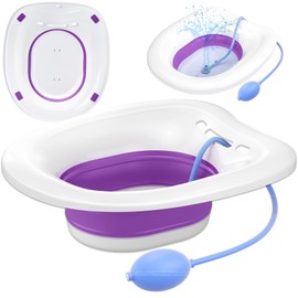 xemieau Sitz Bath, Sitz Bath for Toilet Seat, Postpartum Essentials and Hemorrhoids Care Kit - Yoni Steam Seat - Foldable Portable Basin for Epsom Salt Soak - Drain Holes, Deeper Bowl