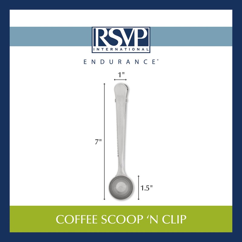 RSVP International Coffee Scoop Collection, 1-1/2 Tablespoon, Clip, Stainless Steel