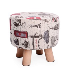 H&B Luxuries Fabric Round Padded Ottoman Foot Rest Stool (4 Legs-Vintage Beige)