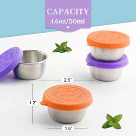 6x1.6 Oz Salad Dressing Containers With Lids, Small Leakproof Reusable Stainless Steel Salad Dressing Container To Go For Lunch Boxes,Sauce containers, Picnics,Travel Meal Prep And Kitchen Storage.
